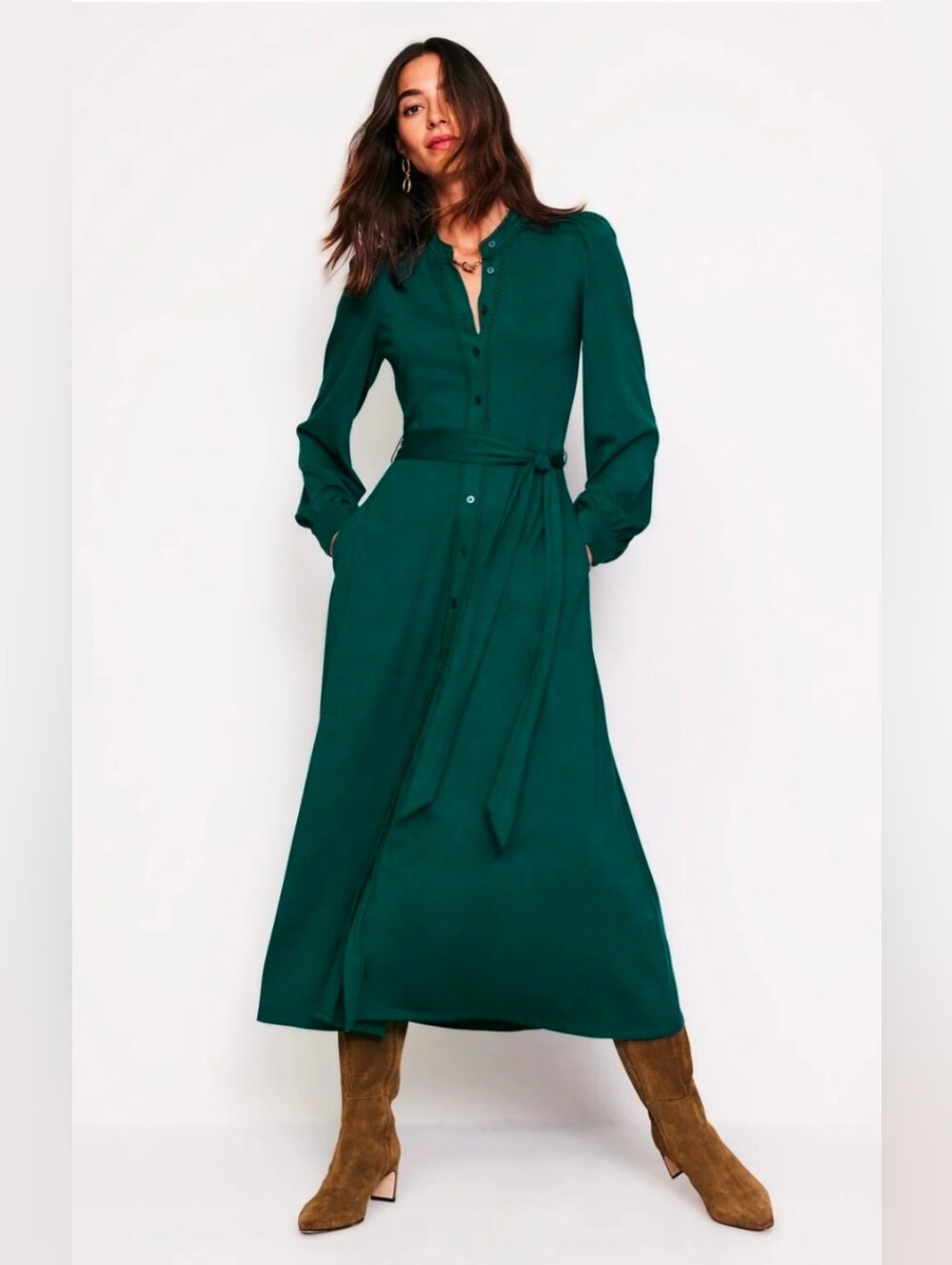 NWT Boden Rowena Trim Jersey Shirt Dress Size 6 Glade